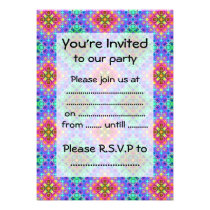 Checkered Pink and Terquoise Fractal Pattern Custom Announcement