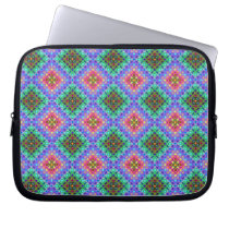 Checkered Pink and Terquoise Fractal Pattern Laptop Computer Sleeves
