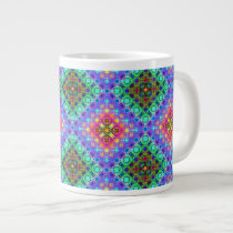 Checkered Pink and Turquoise Fractal Pattern Extra Large Mug