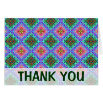 Checkered Pink Terquoise Fractal Thank You Card