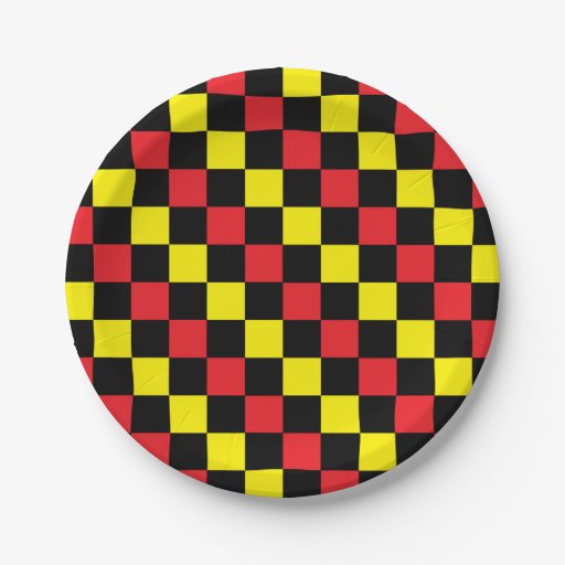 Checkered Red, Black and Yellow Paper Plate Zazzle