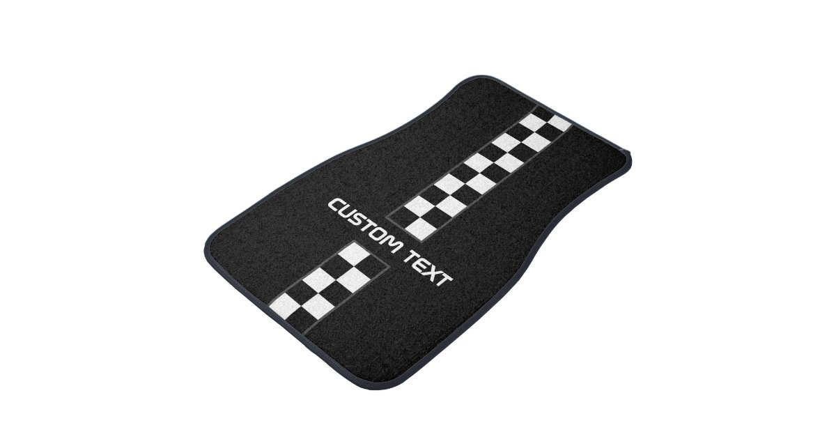 Checkered Stripe Car Floor Mats with custom text Zazzle
