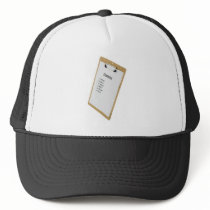 Checklist on a clipboard mesh hat