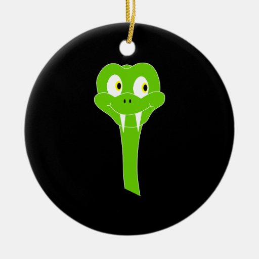Cheeky Green Snake Cartoon on Black Ornaments