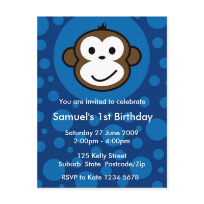 Cheeky Monkey Invitation [blue] Post Card by funkyartlittlepeople