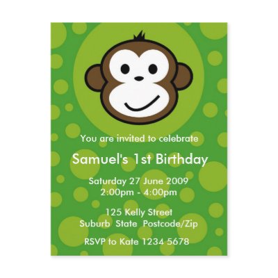 Cheeky Monkey Invitation [lime] Postcards by funkyartlittlepeople