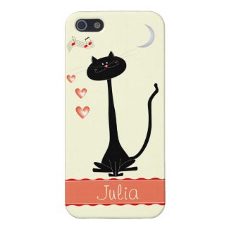 Cheerful Black Cat In Love, iPhone Case Cases For iPhone 5