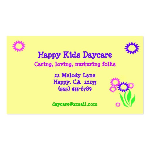 Cheerful Flowers Daycare Card Business Card (front side)