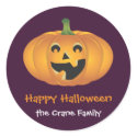 Cheerful jolly pumpkin custom Halloween gift tag sticker