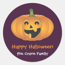 Cheerful jolly pumpkin custom Halloween gift tag Round Stickers