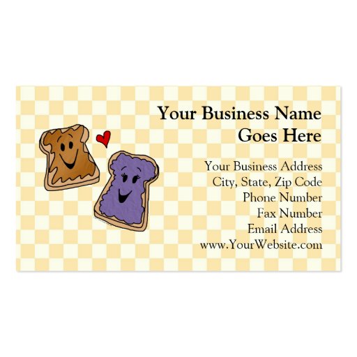 Cheerful Peanut Butter and Jelly Cartoon Friends Business Card Template (front side)