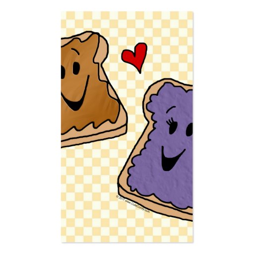 Cheerful Peanut Butter and Jelly Cartoon Friends Business Card Template (back side)