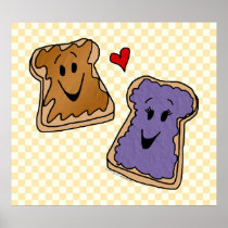 Cheerful Peanut Butter and Jelly Cartoon Friends Posters