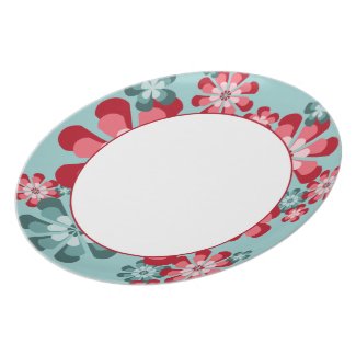 Cheerful Plate with Pink and Teal Mod Flowers