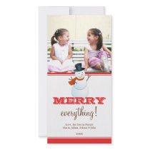 Cheerful snowman red white Christmas holiday photo Photo Greeting Card