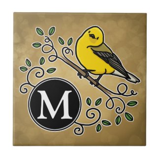 Cheerful Yellow Prothonotary Warbler with Monogram Tile