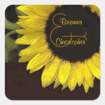 Cheerful Yellow Sunflower Square Wedding Sticker