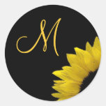 Cheerful Yellow Sunflower Wedding Monogram V01 Round Stickers