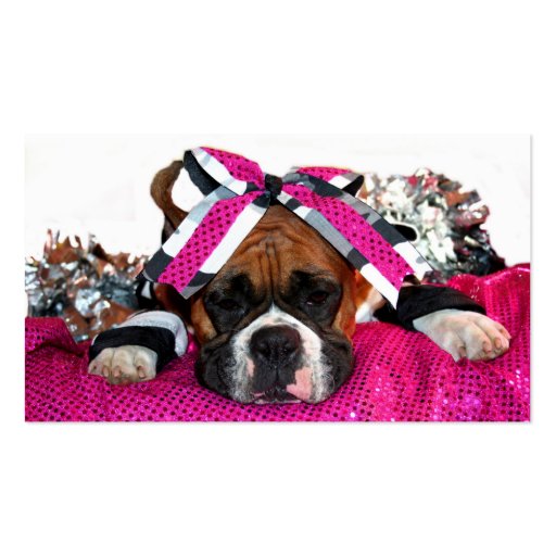 Cheerleader boxer dog business cards (front side)