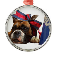 Cheerleader boxer dog ornament