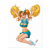 cheerleader, cheerleading, cheer, pom-poms, tennis shoes, redhead, al rio, Postcard with custom graphic design