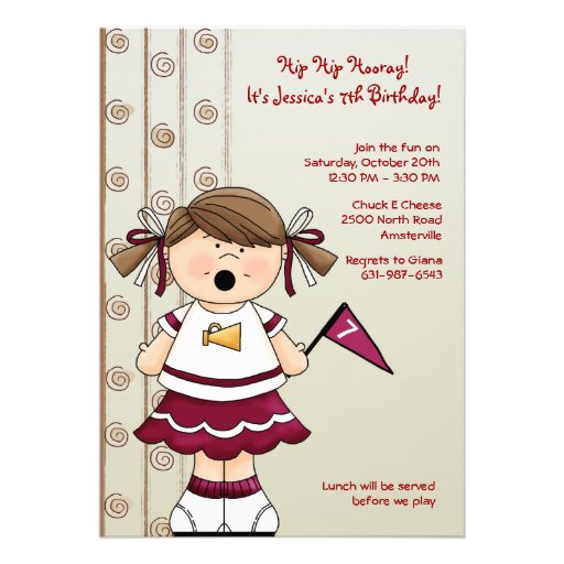 Cheerleader Girl Birthday Party Invitation