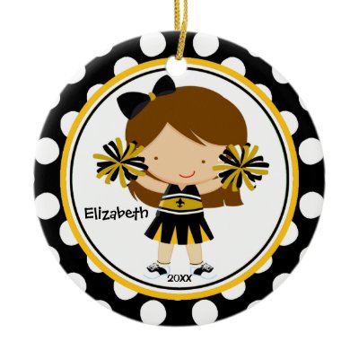 Cheerleader Girl Christmas Ornament Black Gold