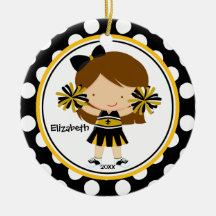 Cheerleader Girl Christmas Ornament Black Gold