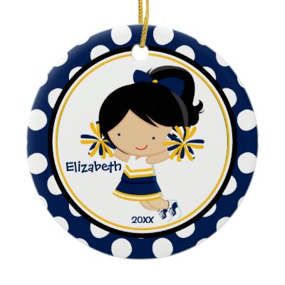 Cheerleader Girl Christmas Ornament Blue Gold