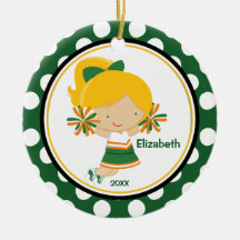 Cheerleader Girl Christmas Ornament Green Gold