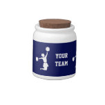 Cheerleader In Silhouette Jumps With Poms Blue Jar Candy Dish at Zazzle