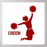 Cheerleader In Silhouette Jumps With Poms Poster