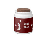 Cheerleader In Silhouette Jumps With Poms Red Jar Candy Dishes at Zazzle