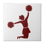 Cheerleader In Silhouette Jumps With Poms Trivet Ceramic Tiles