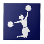 Cheerleader In Silhouette With Poms Blue Trivet Ceramic Tiles