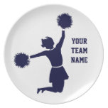 Cheerleader In Silhouette With Poms Plate White