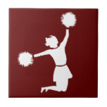 Cheerleader In Silhouette With Poms Red Trivet Tile