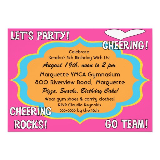 Cheerleader Party  Birthday Invitation