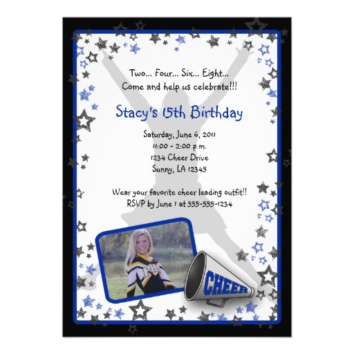 Cheerleader Photo Invitation Blue
