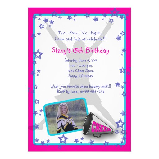 Cheerleader Photo Invitation Pink Purple Turquois