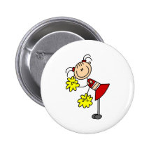 Cheerleading Girl Stick Figure Button