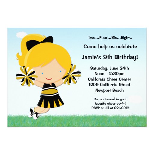 Cheerleading Girls Birthday Party Invitation