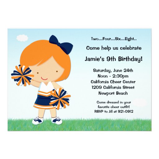 Cheerleading Girls Birthday Party Invitation