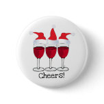 CHEERS! RED WINE AND CHRISTMAS HATS PRINT PIN