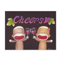 Cheers Sock Monkeys Postcard by KnKChalkArtDesigns Cheers Sock Monkeys Postcard