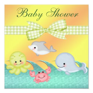 Cheery Baby Sea Creatures Baby Shower 5.25" Square Invitation Card