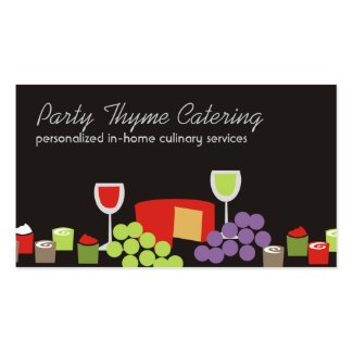 Cheese grapes wine appetizers catering biz cards business card template