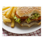 Cheeseburger, bites taken, with chips postcards