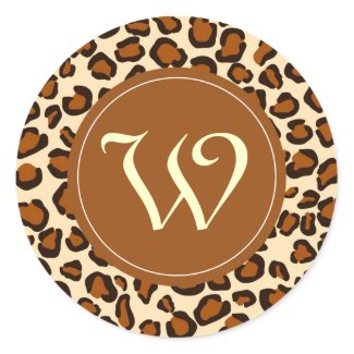 Cheetah animal pattern with "W" monogram Round Stickers