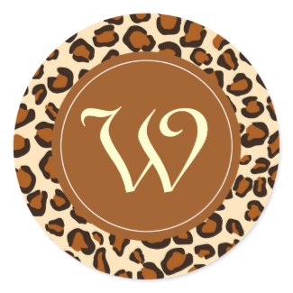 Cheetah animal pattern with "W" monogram Round Stickers